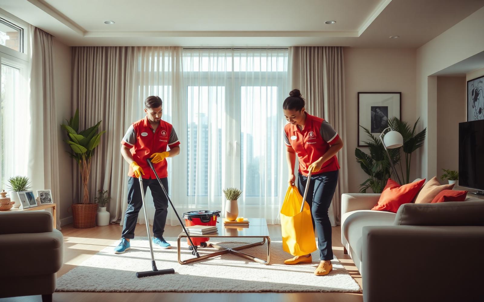 Professional cleaners at work in a modern home